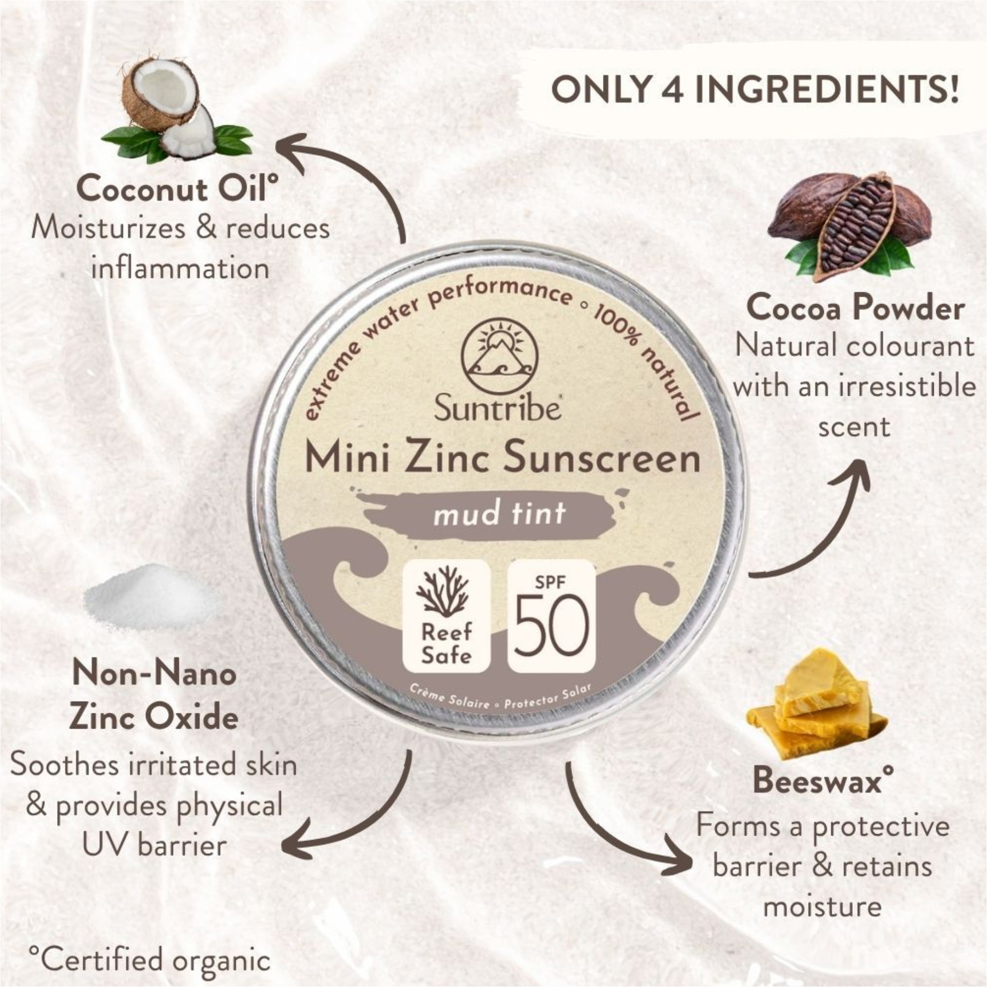 2026 Suntribe Organic Mineral Mini Zinc Tin SPF 50 STZTM - Cocoa Tint